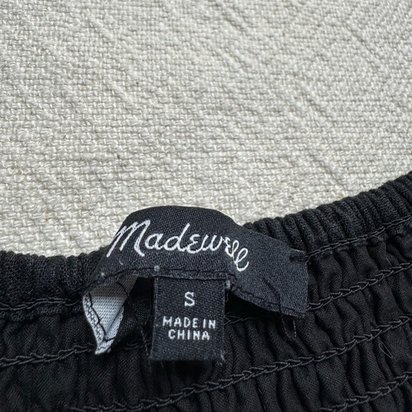 Madewell Lucie Black Linen Smocked Milkmaid Mini Dress S - Picture 6 of 8